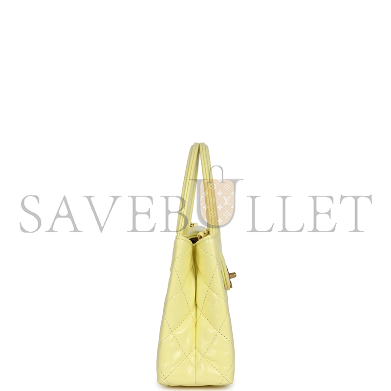 CHANEL KELLY YELLOW SHINY CALFSKIN BRUSHED GOLD HARDWARE AS4416 (19*13*7cm)